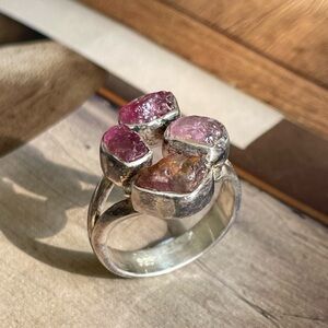 Tourmaline Rough Ring in 925 Sterling silver US 6